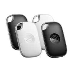 Life360 Tile Pro front packaging showing 4-pack and color options, clear product view and benefits
