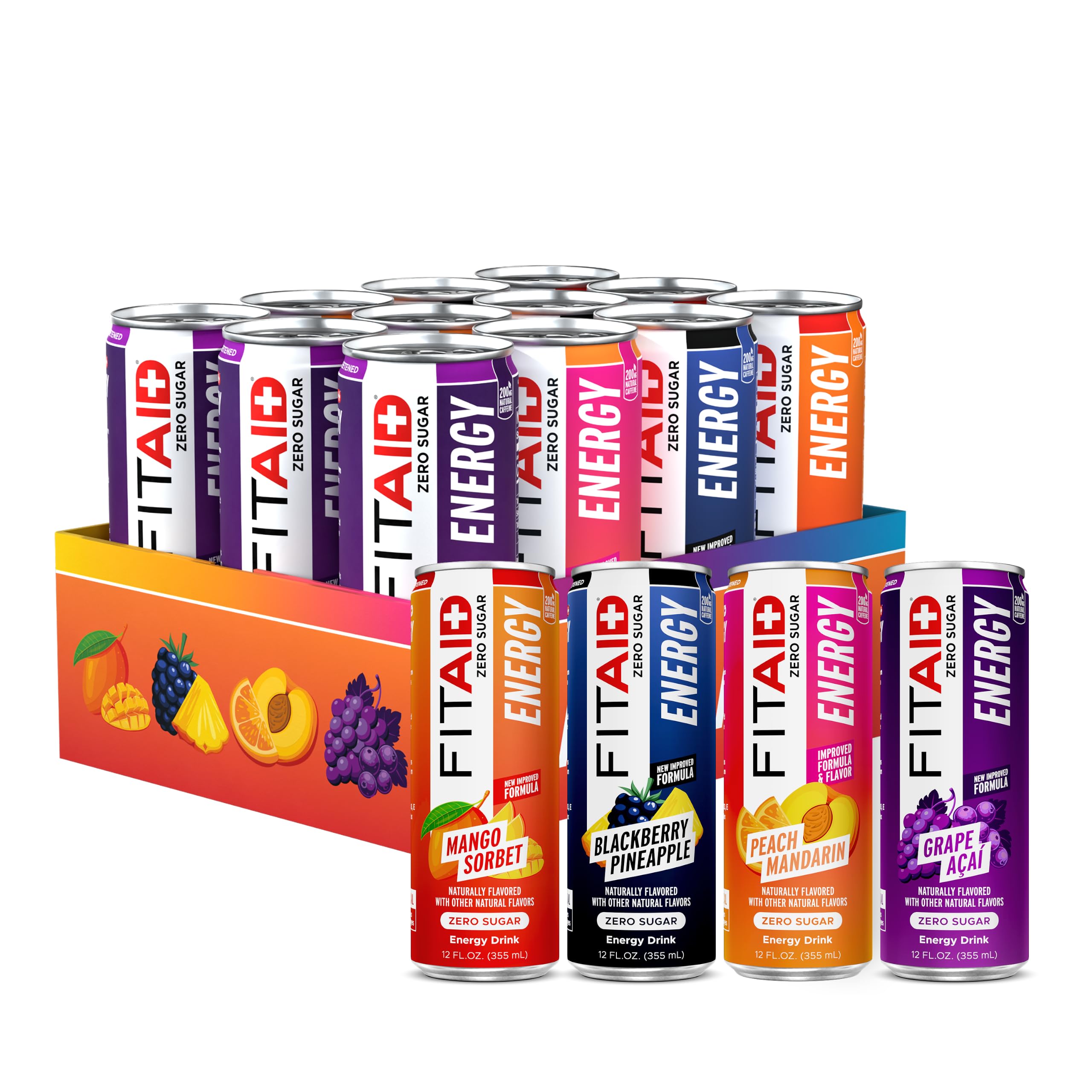 LIFEAID FITAID pack frontal con 12 latas mostrando variedad y conveniencia