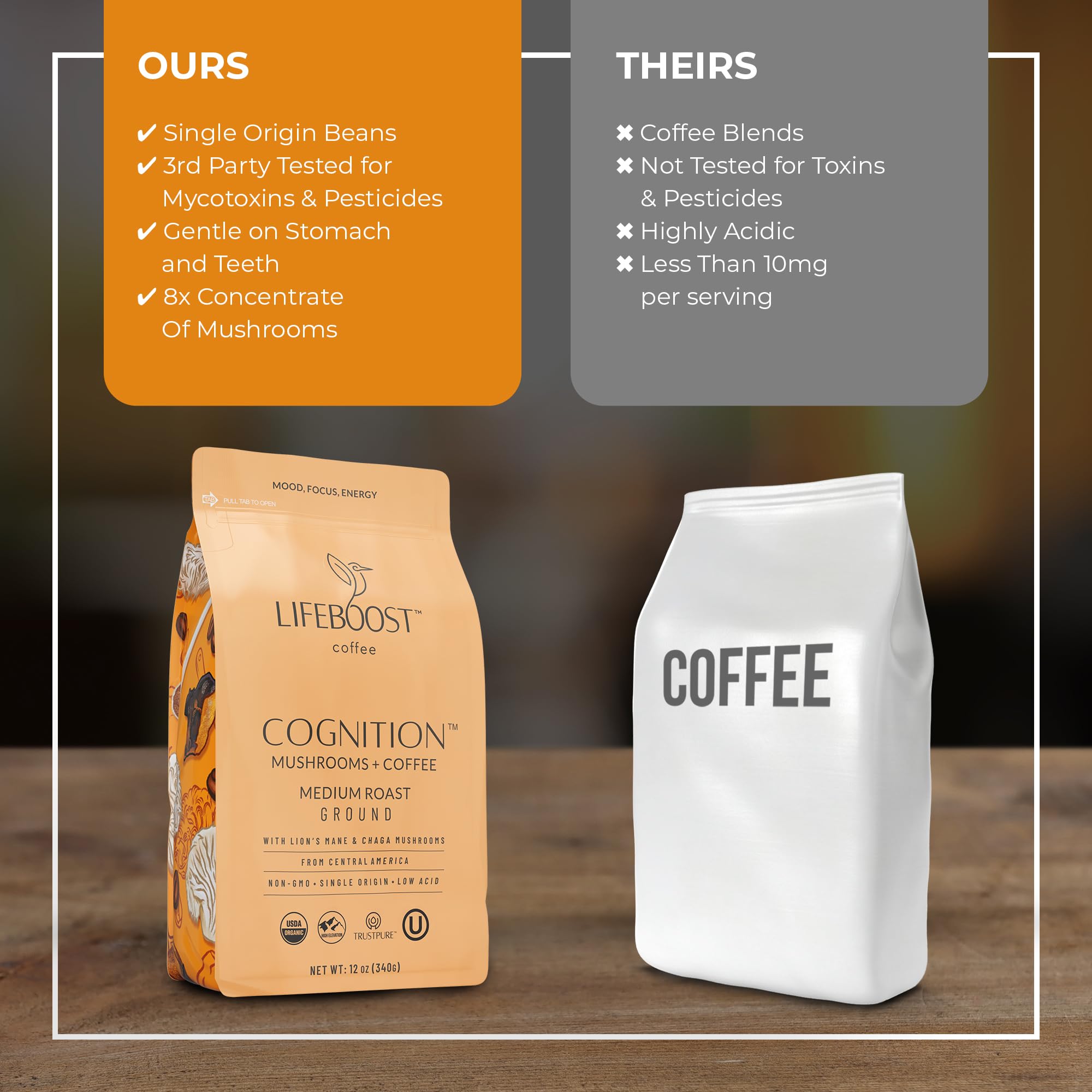 Lifeboost cucharada de café molido lista para preparar con beneficio funcional