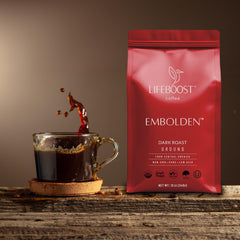 LIFEBOOST primer plano de textura del café molido con aspecto rico