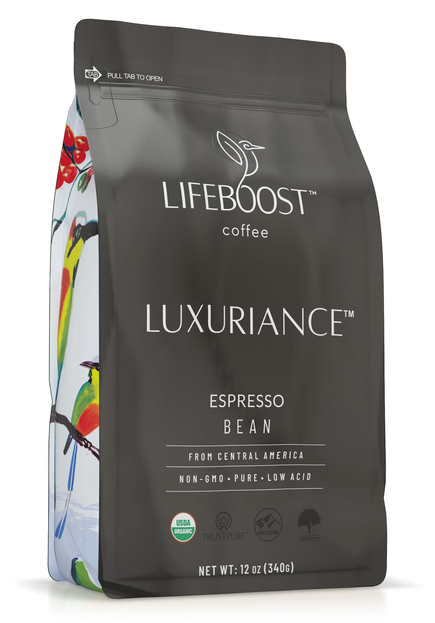 Lifeboost front packaging showing organic seal and bold espresso branding for confidence
