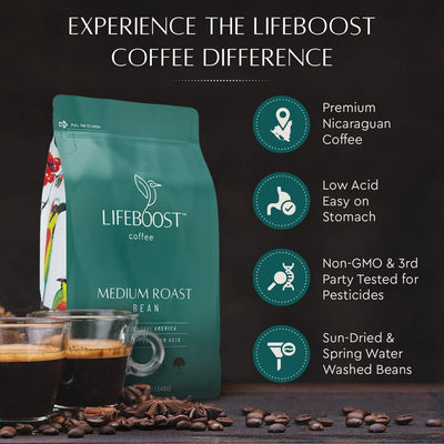 Lifeboost lifestyle kitchen cup by window showing comforting low-acid enjoyment