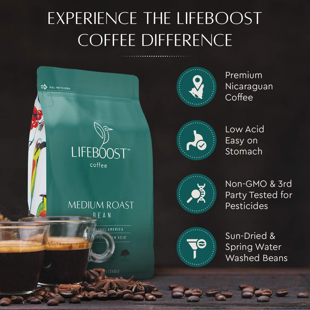 Lifeboost lifestyle kitchen cup by window showing comforting low-acid enjoyment