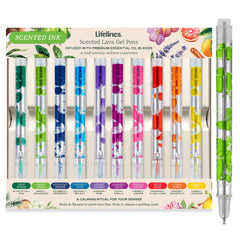 Lifelines front packaging showing all ten scented lava gel pens and colors