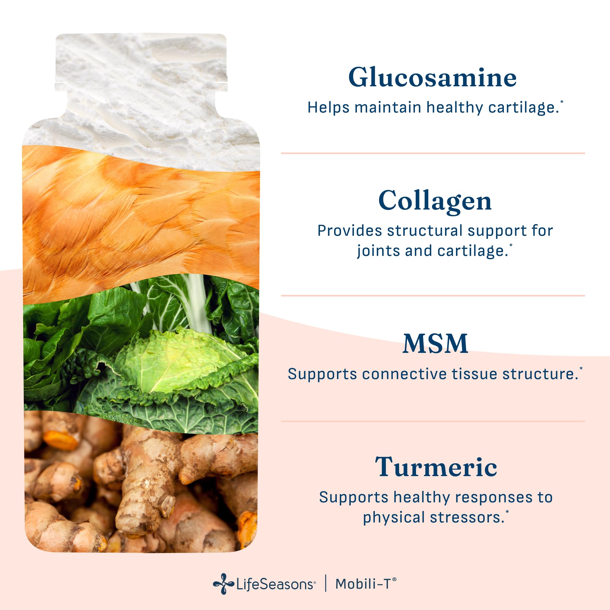 LifeSeasons Mobili-T ingredientes clave como cúrcuma y colágeno visibles