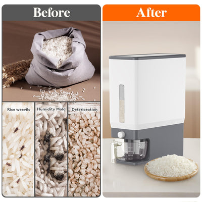 Lifewit dispensing button pressed to release rice for controlled servings
