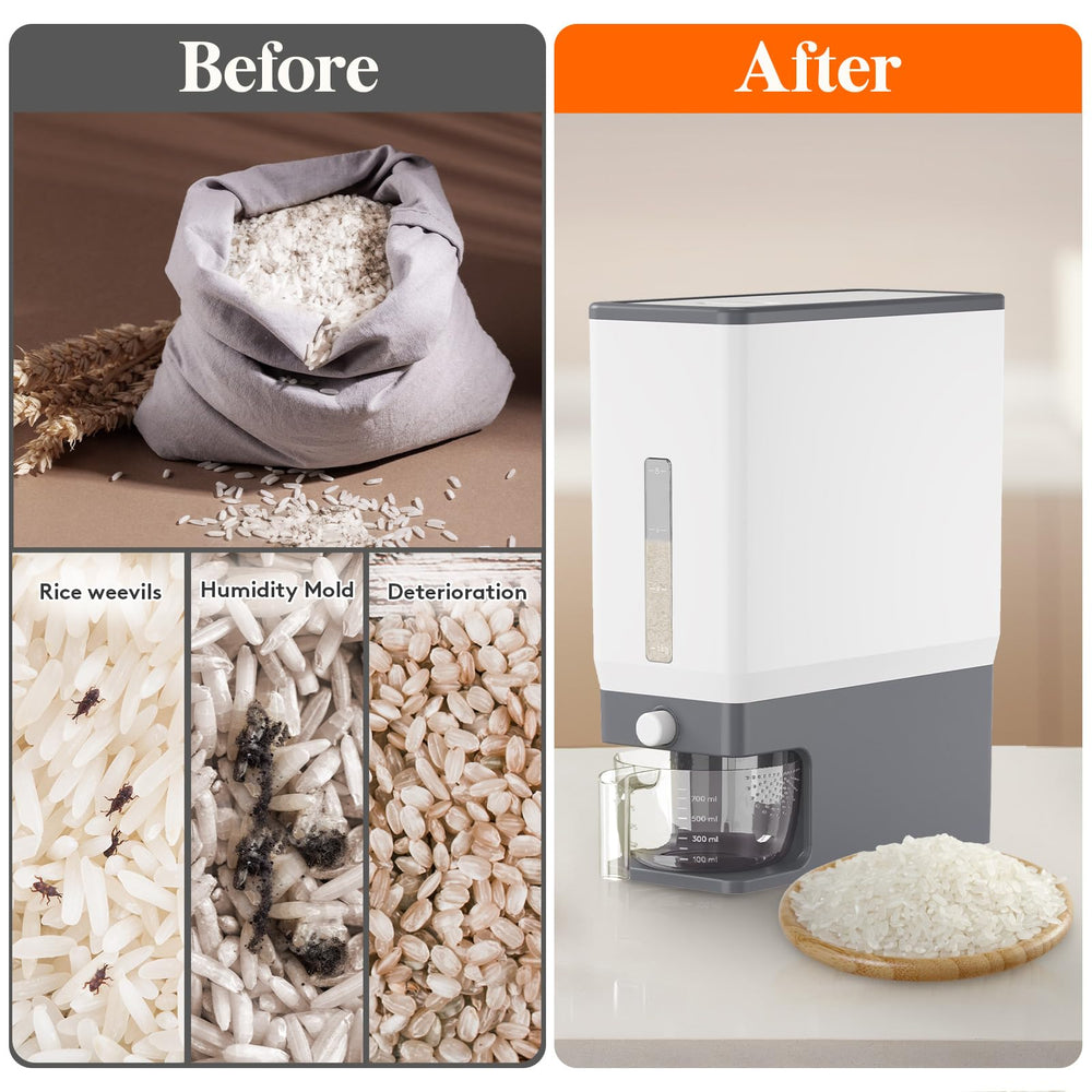 Lifewit dispensing button pressed to release rice for controlled servings