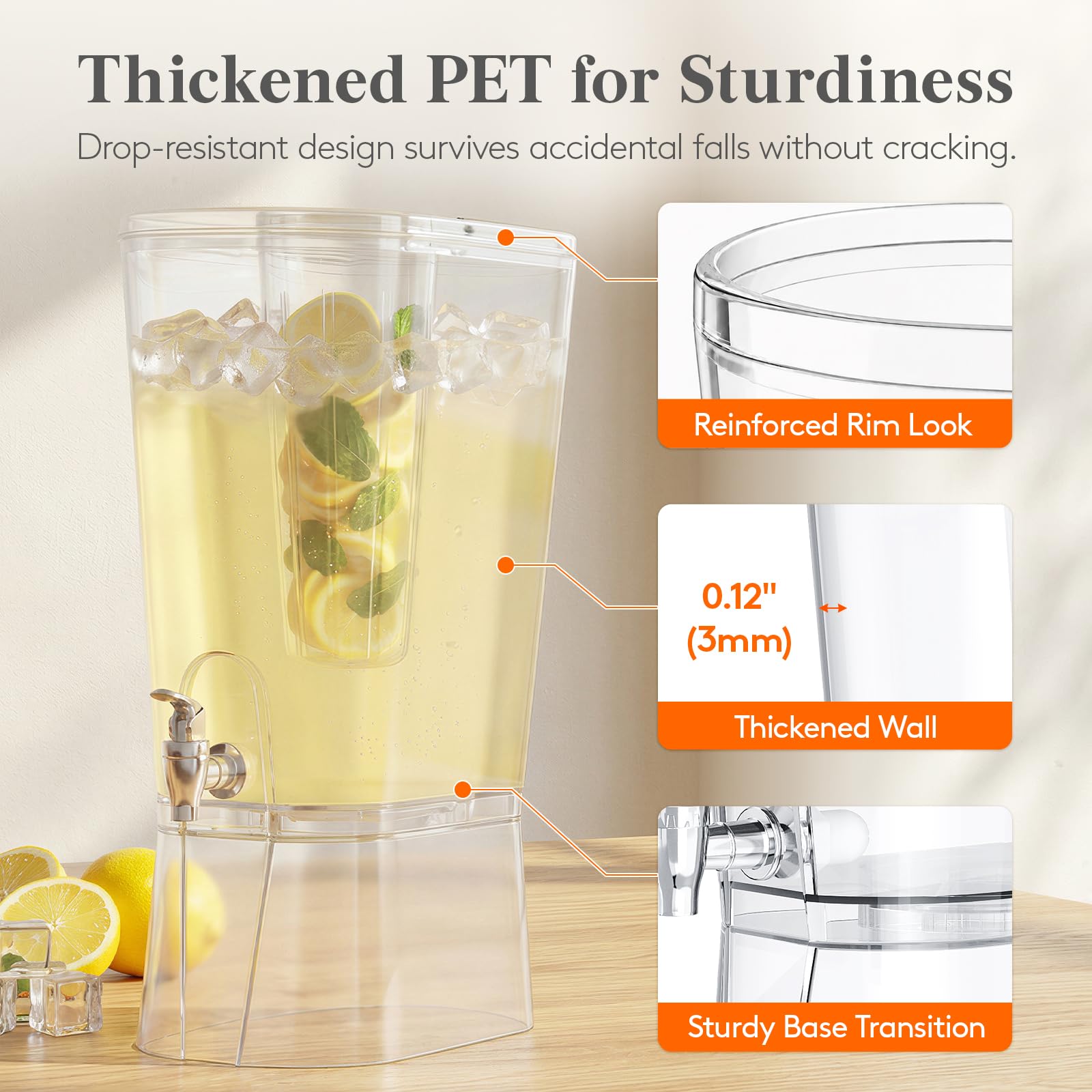 Lifewit side profile showing dispenser dimensions and stable base for countertop placement