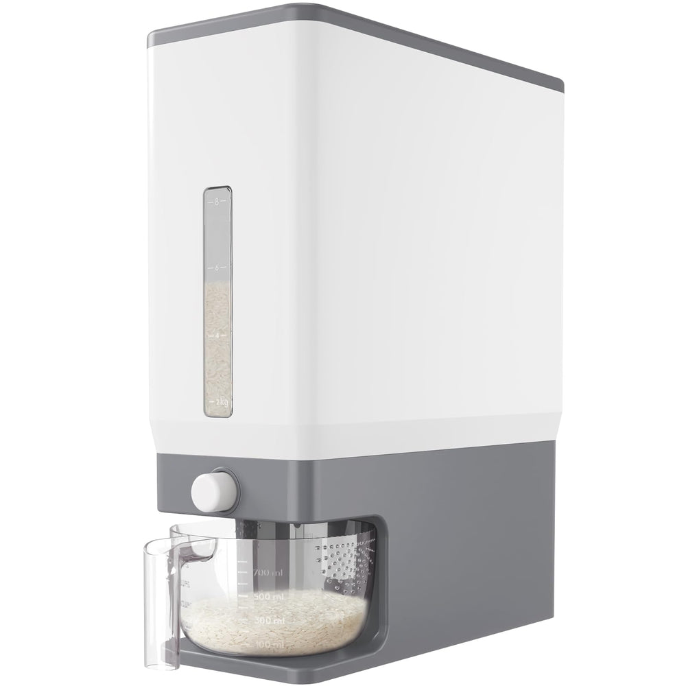 Lifewit front view showing grey rice dispenser and neat storage benefit