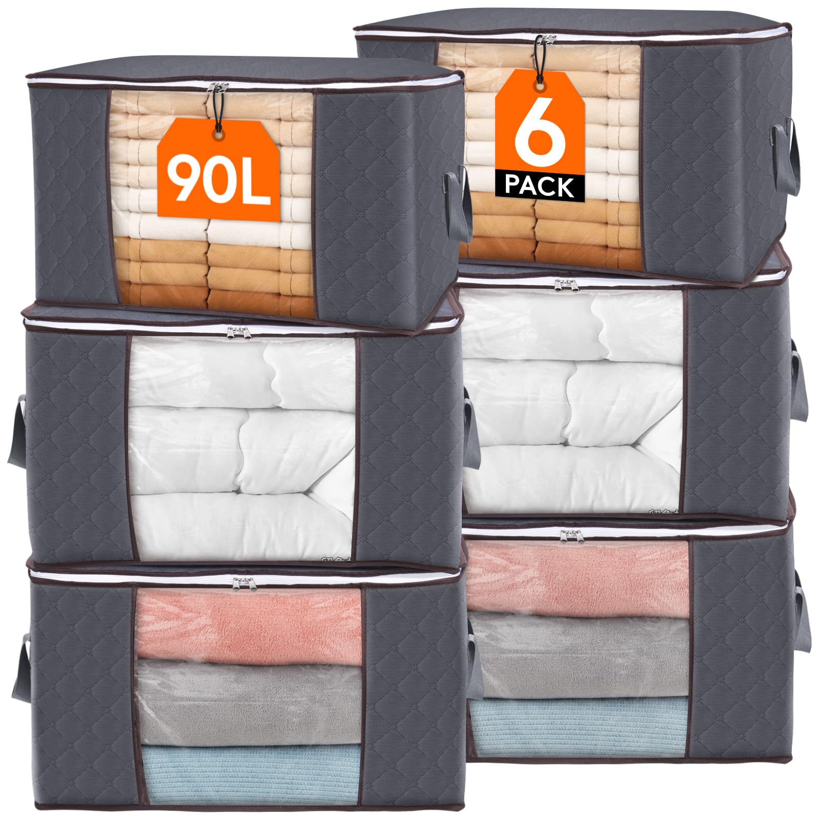 Lifewit vista frontal del pack de 6 bolsas grandes para organización