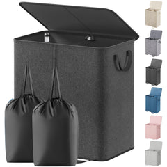 Lifewit front view of double laundry hamper showing neat storage benefit