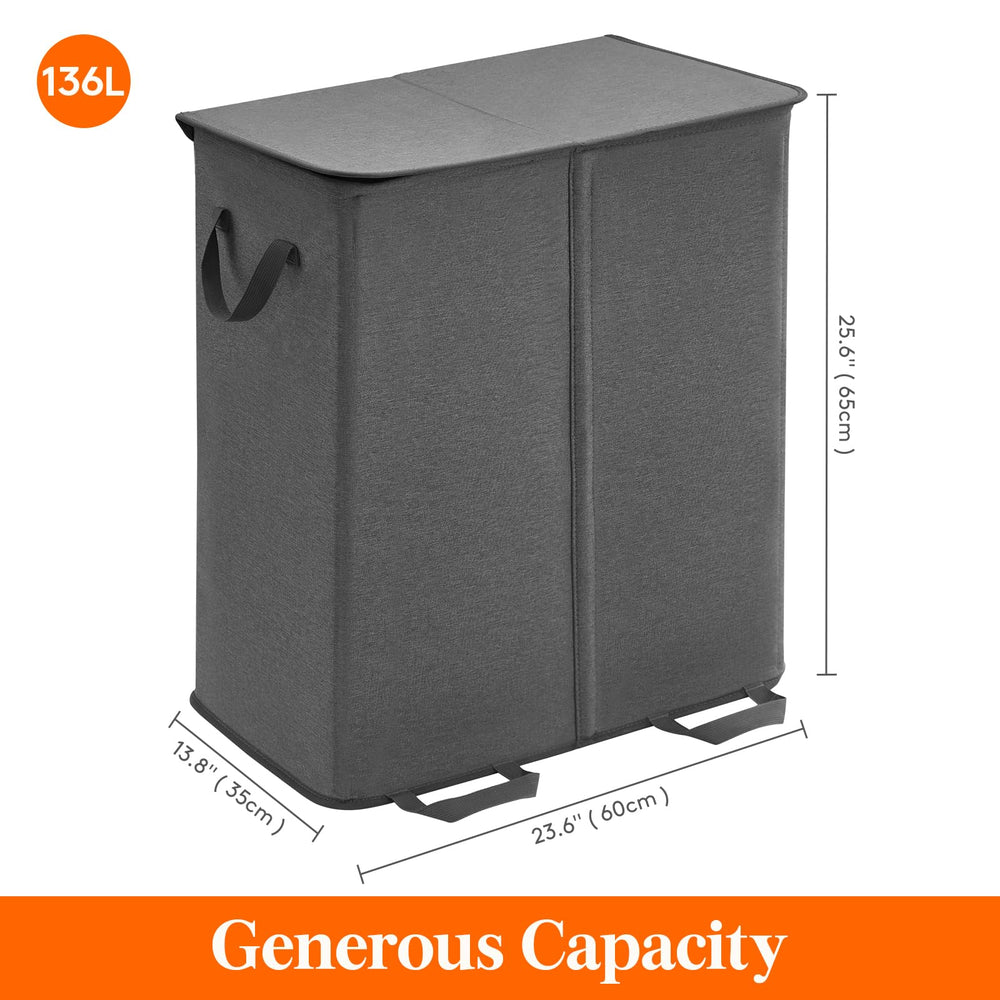 Lifewit hamper next to person illustrating true-to-size capacity benefit