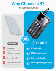 LILIO close-up of built-in 3-in-1 braided cable for universal charging convenience