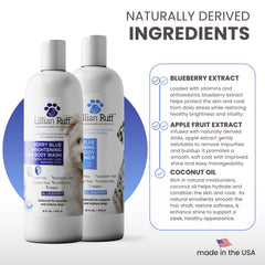 Lillian Ruff shampoo en uso lavando perro blanco para eliminar manchas
