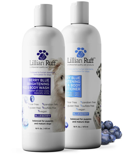 Lillian Ruff envase frontal del set Berry Blue mostrando beneficio aclarado