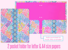 Lilly Pulitzer carpeta abierta con bolsillos dobles y huecos para 3 anillas funcionales