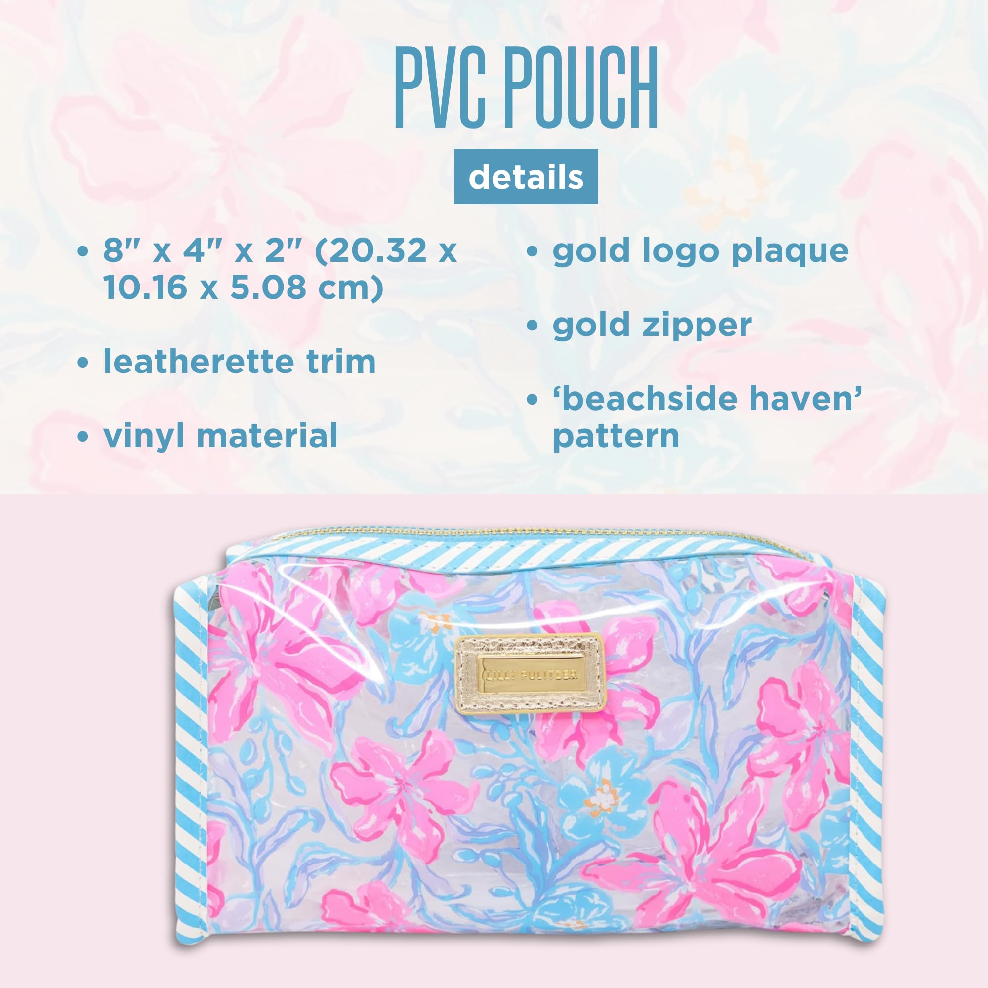 Lilly Pulitzer pouch en uso en playa para organización práctica