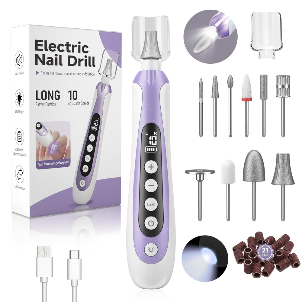 Lilonthy vista frontal del taladro morado con empuñadura ergonómica y control cómodo