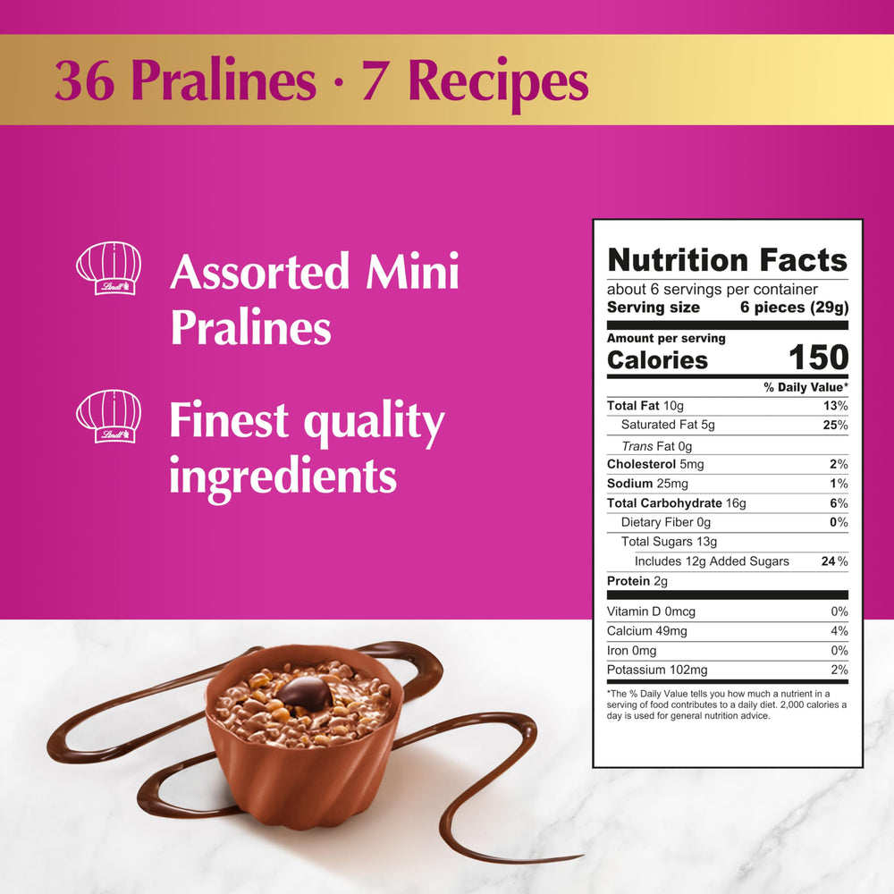 Lindt praline junto a una taza para comparar tamaño y porción