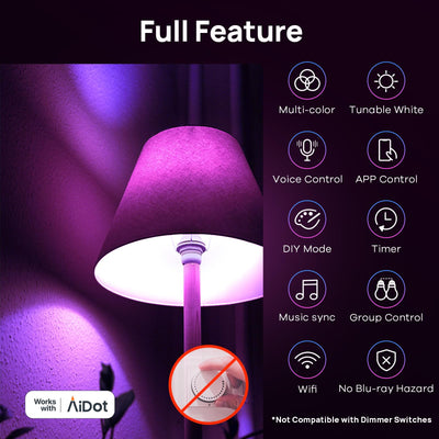 Linkind AiDot app scene screen showing 104 presets for fast atmosphere setup