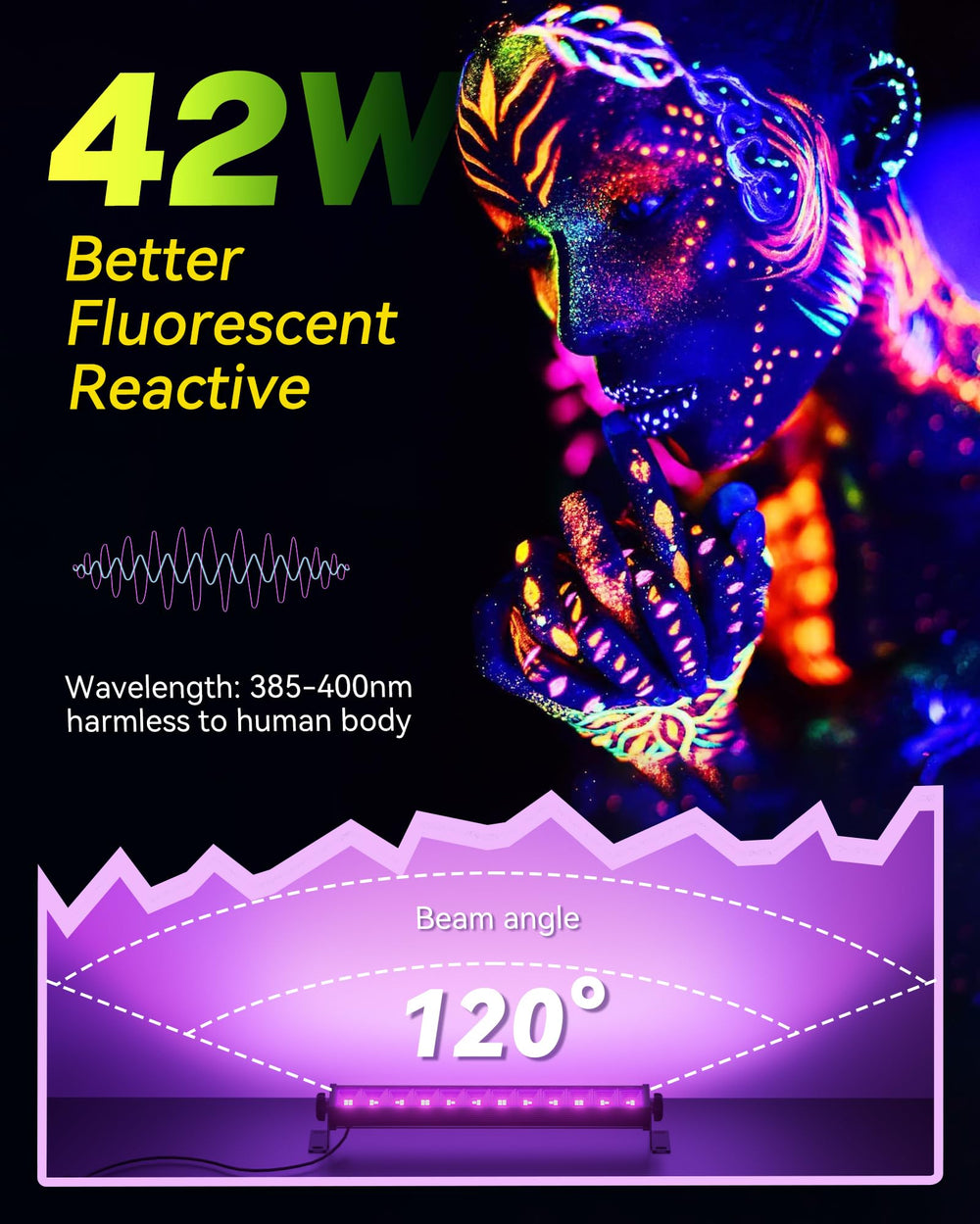 Linstaine barras encendidas en fiesta mostrando efecto fluorescente