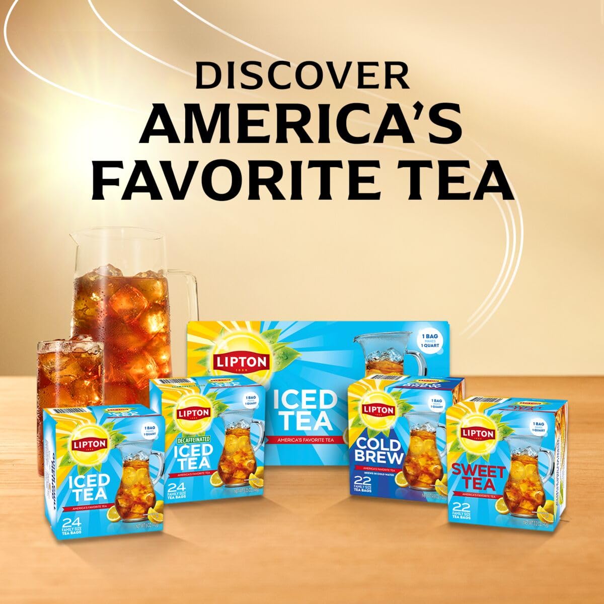 Lipton caja abierta con bolsitas listas enfatizando cantidad y organización