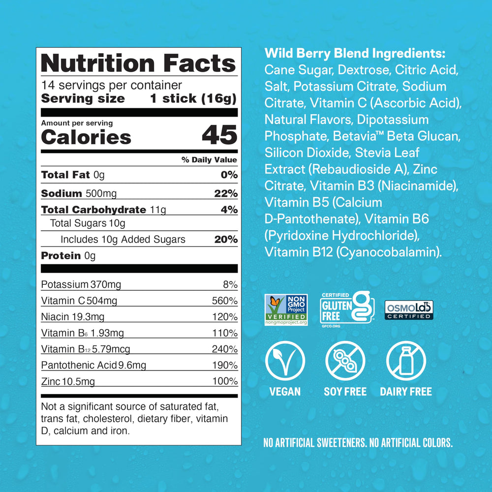 Liquid I.V. etiqueta con lista de ingredientes y nutrición para transparencia
