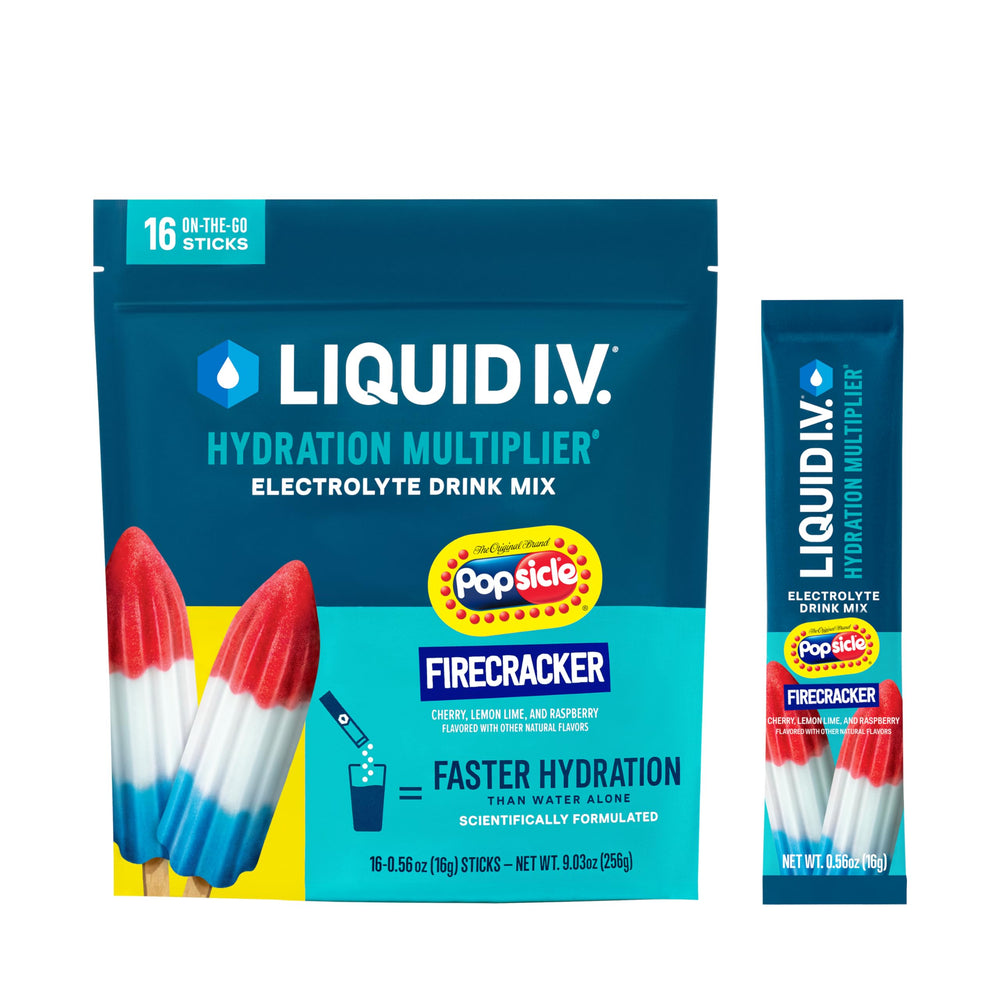 Liquid I.V. empaque frontal mostrando caja y beneficios de hidratación