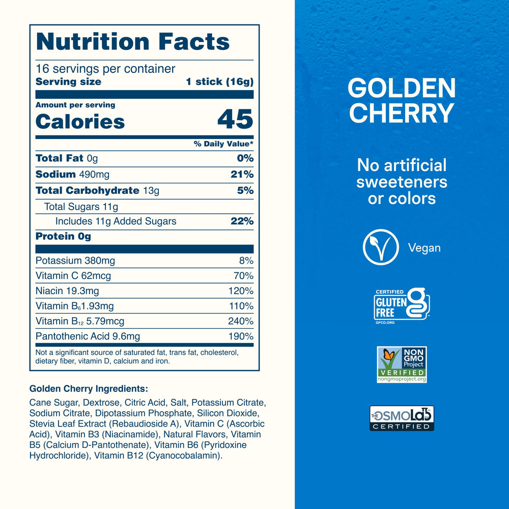 Liquid I.V. Golden Cherry packet in gym bag, fast post-workout rehydration