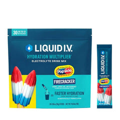 Liquid I.V. empaque frontal mostrando 30 sticks y beneficio hidratación portátil