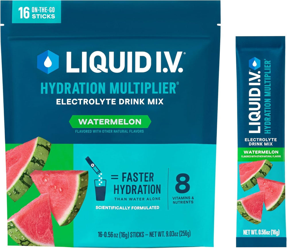 Liquid I.V. sobre frontal mostrando sabor Sandía y facilidad de uso