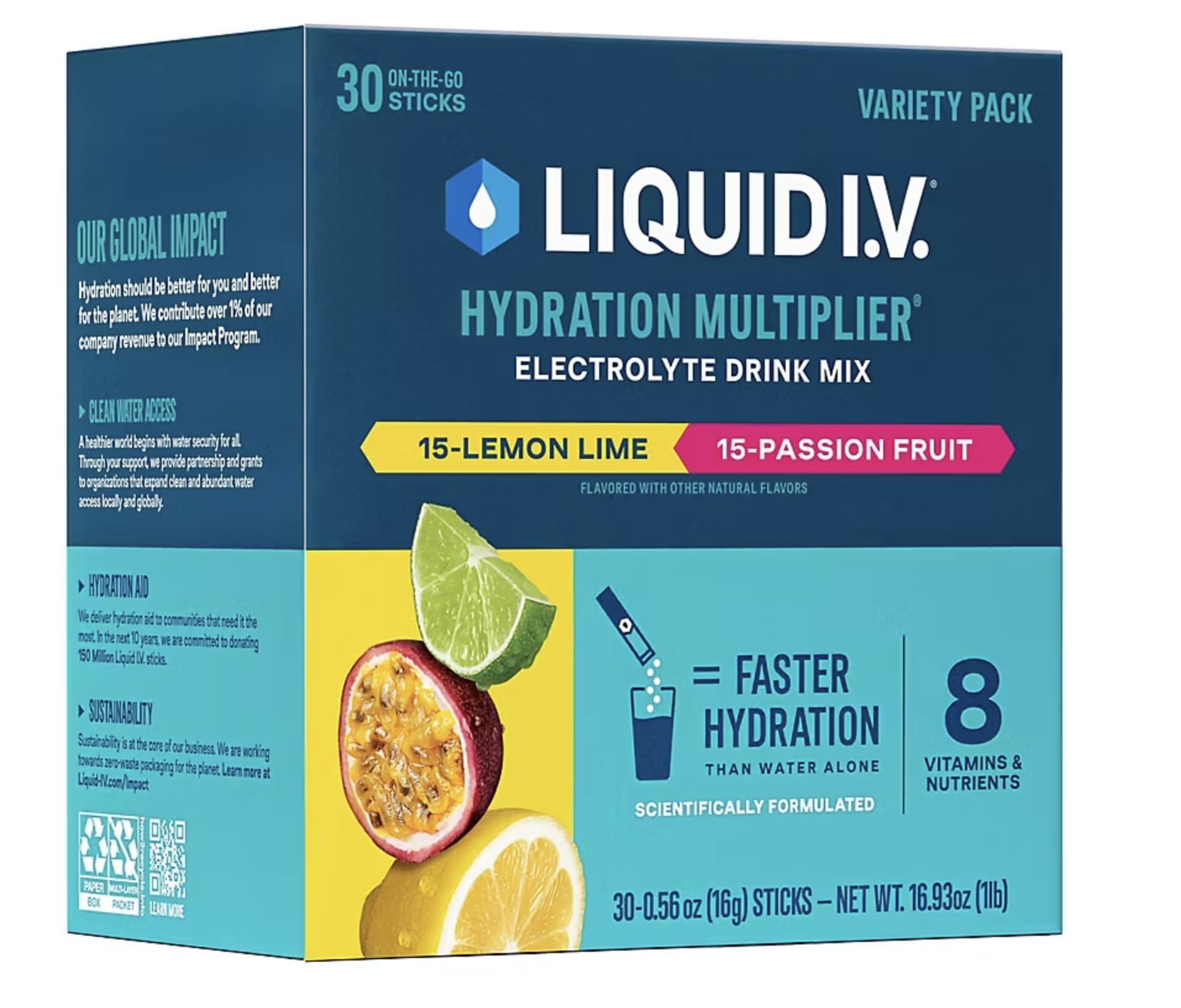 Liquid I.V. detalle del polvo mostrando textura y rápida disolución