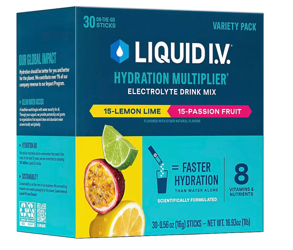Liquid I.V. detalle del polvo mostrando textura y rápida disolución