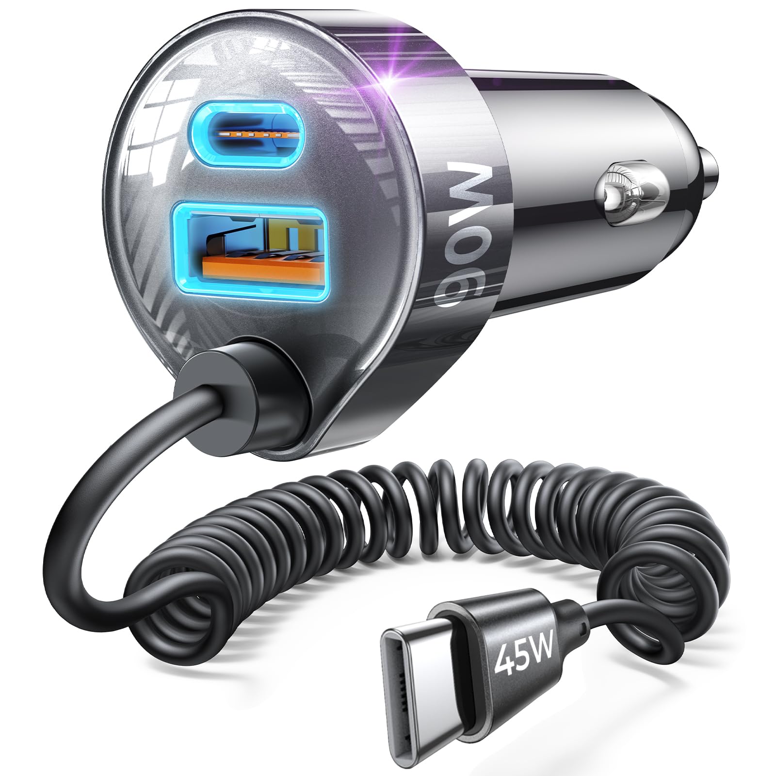 LISEN vista frontal del cargador 90W mostrando su diseño y potencia