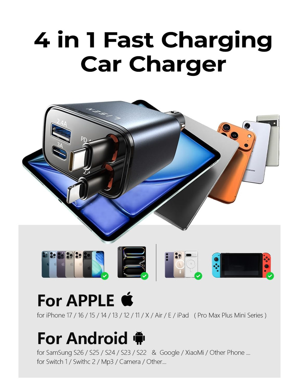 LISEN cargador en el maletero con equipaje, ideal para viajes largos