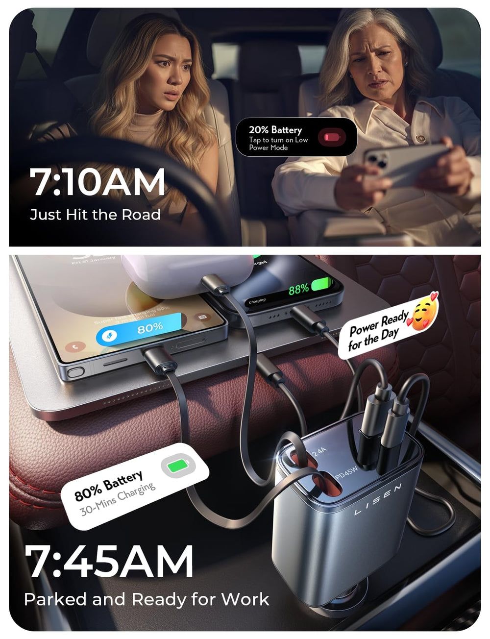 LISEN primer plano de la etiqueta de potencia, 84W y puerto USB-C 45W