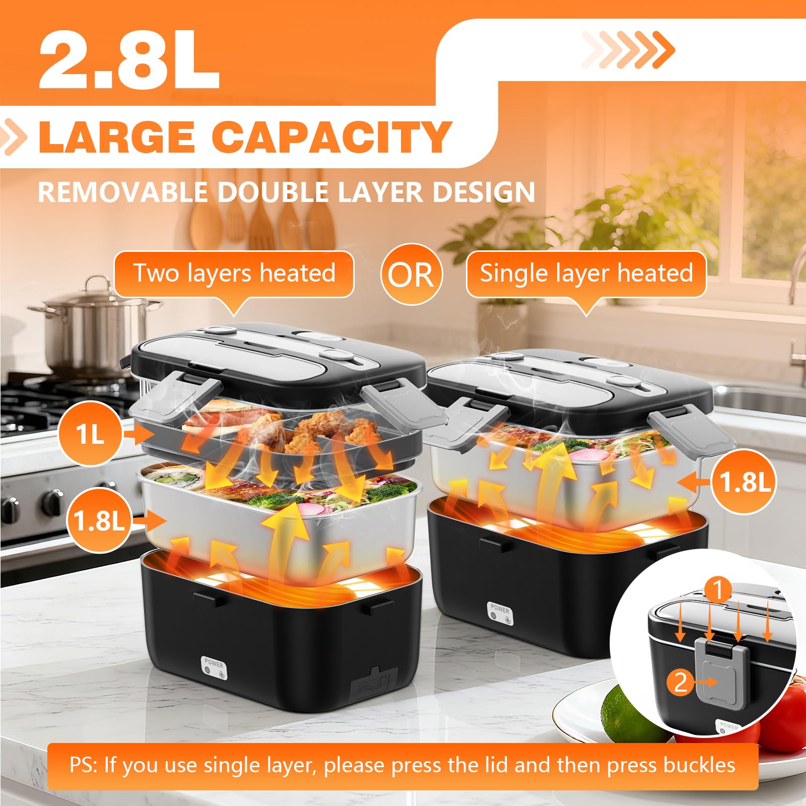 LISHZEN open double-layer containers displaying separate meal and snack compartments for organized meals