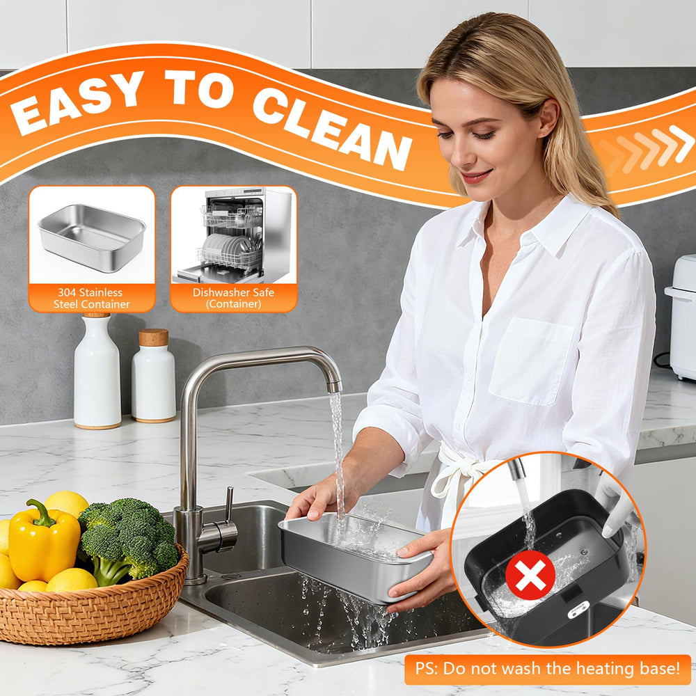 LISHZEN lunch box held in hand to illustrate size and easy handling for commuters and drivers