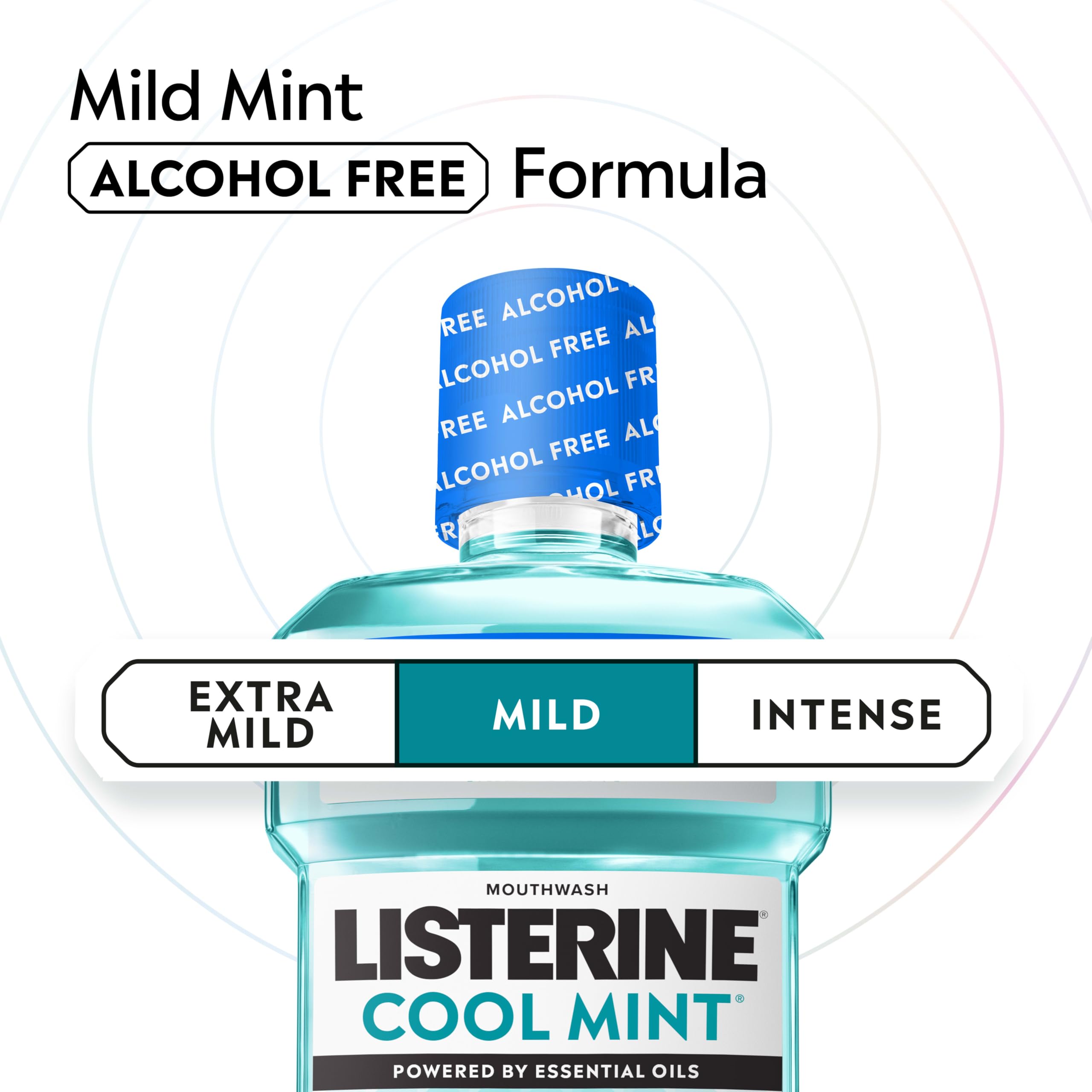 Botella Listerine 1 L junto a objeto cotidiano para comparar tamaño