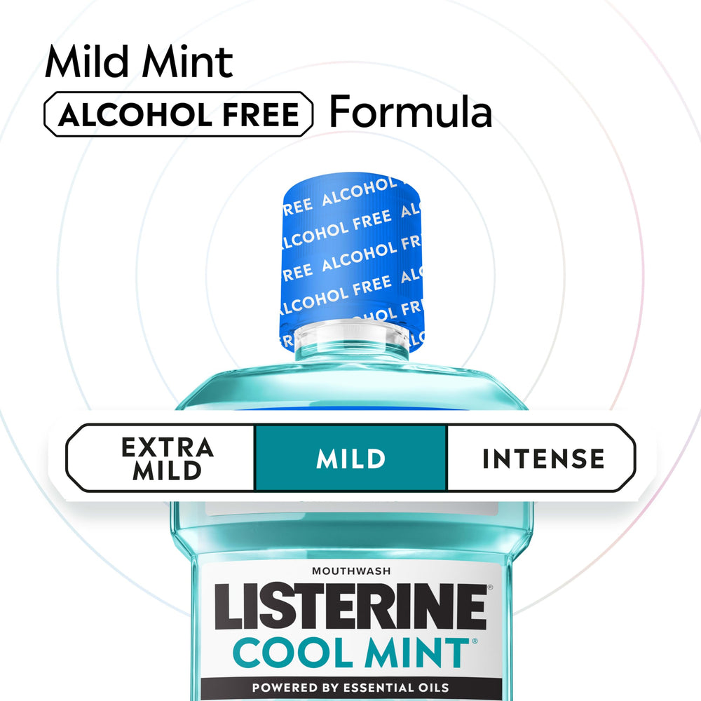 Botella Listerine 1 L junto a objeto cotidiano para comparar tamaño