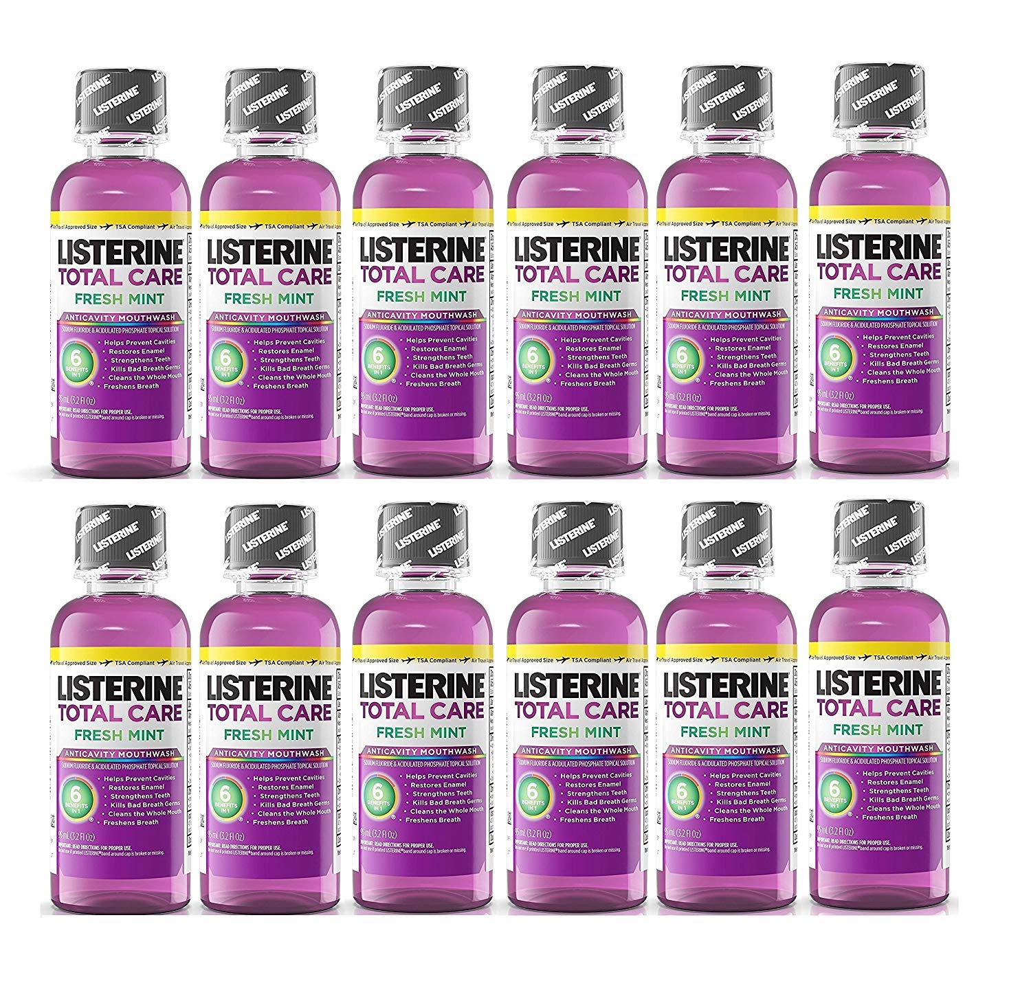 Listerine Total Care frente del envase menta fresca pack de viaje, sensación de limpieza