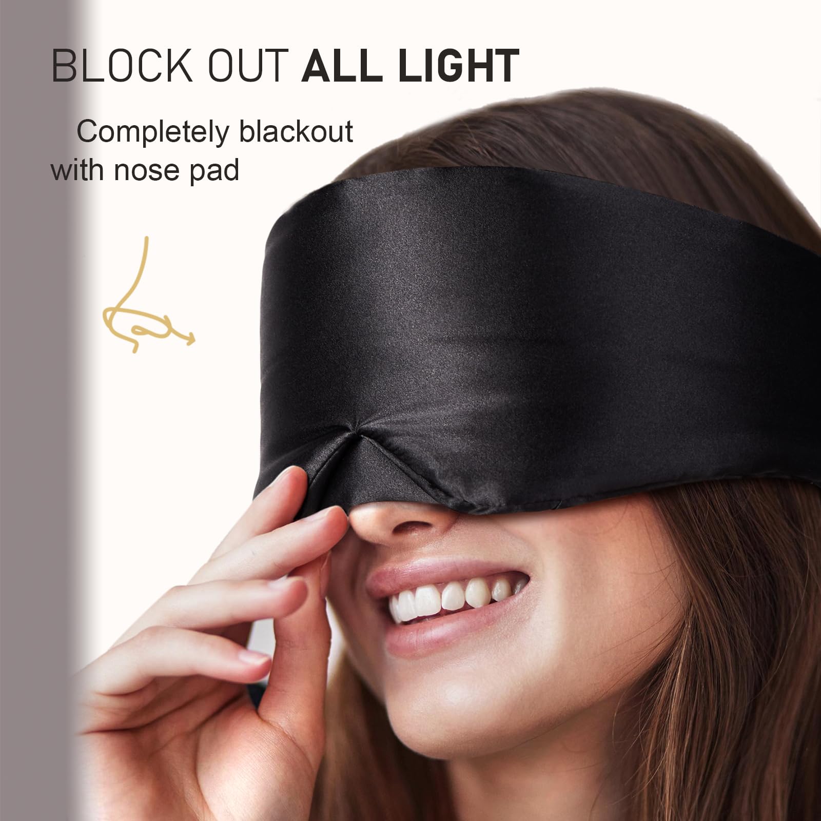 LitBear silk mask side profile worn by a sleeper demonstrating pressure relief