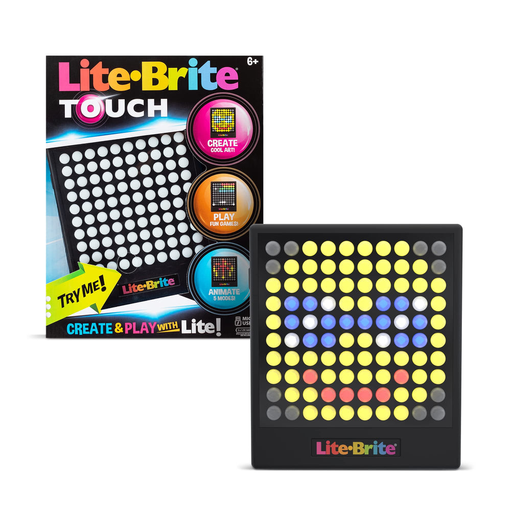 Lite Brite panel frontal iluminado mostrando colores brillantes y fácil creación