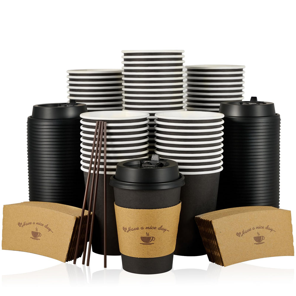 LITOPAK frente del pack mostrando 100 vasos negros y accesorios, conveniencia