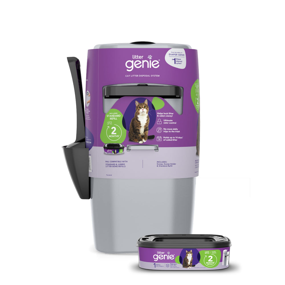 Litter Genie cubo frontal mostrando diseño compacto y control de olores