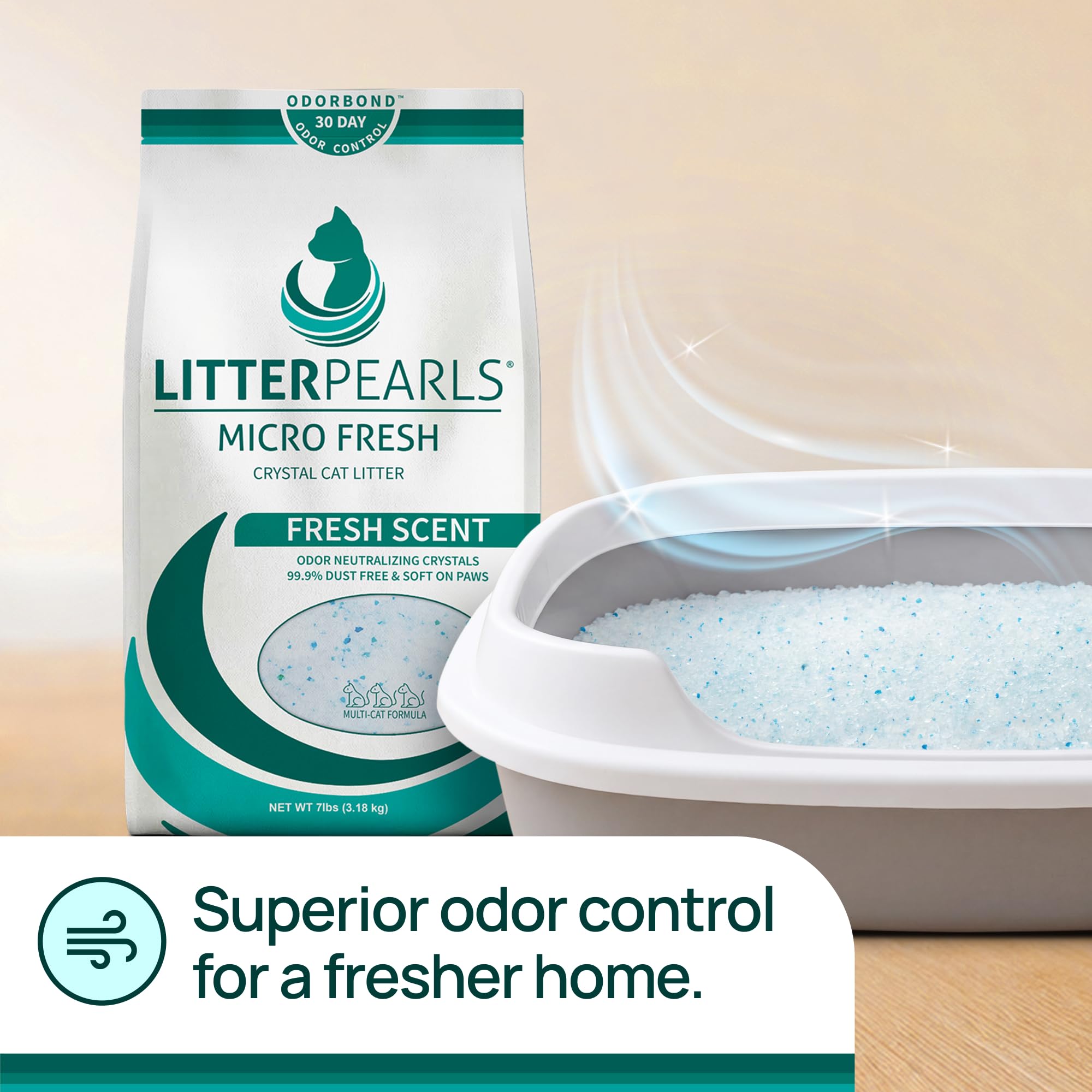 Litter Pearls bolsa de 7 lb comparada con una regla para escala visual
