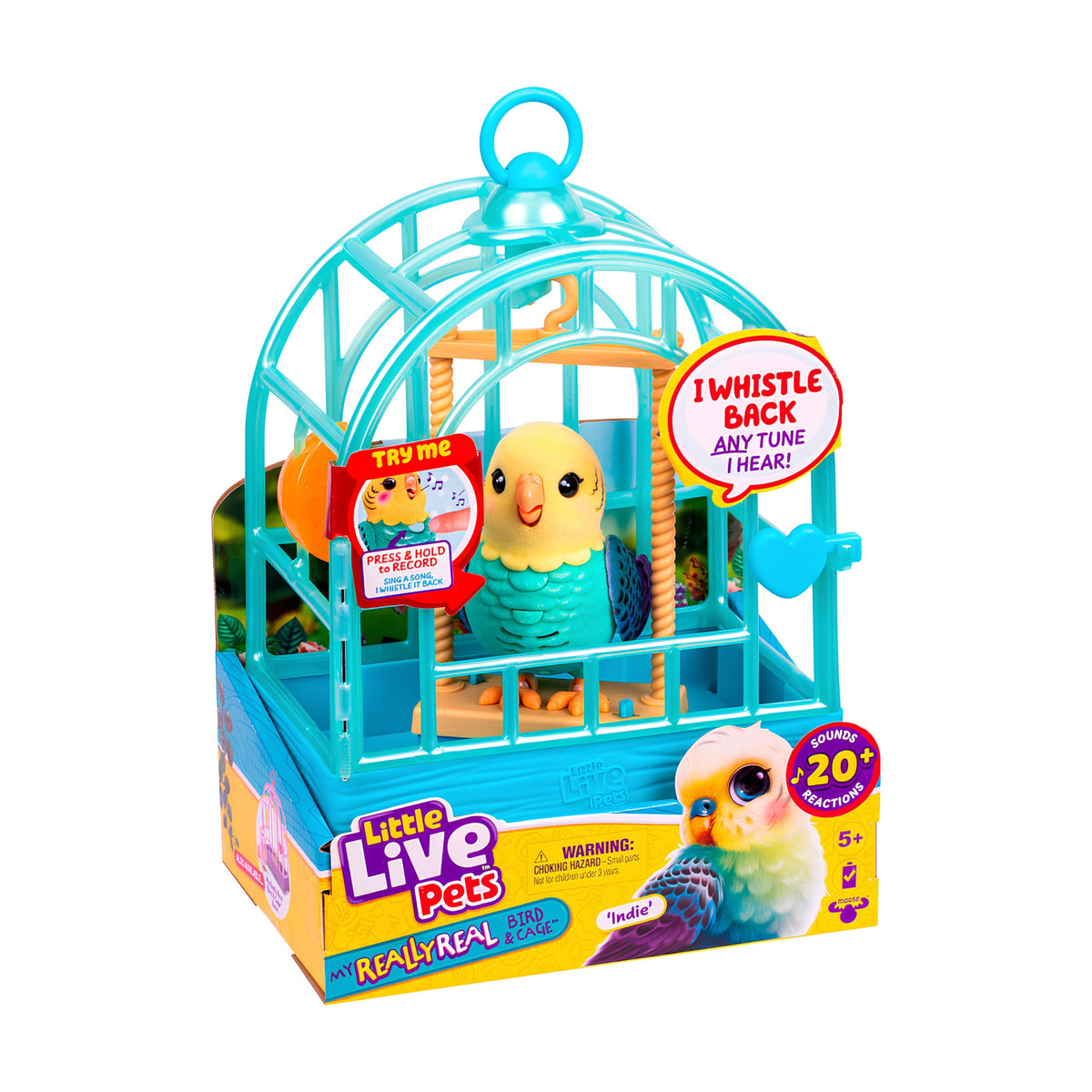 Little Live Pets Indie vista frontal mostrando plumaje realista y atractivo