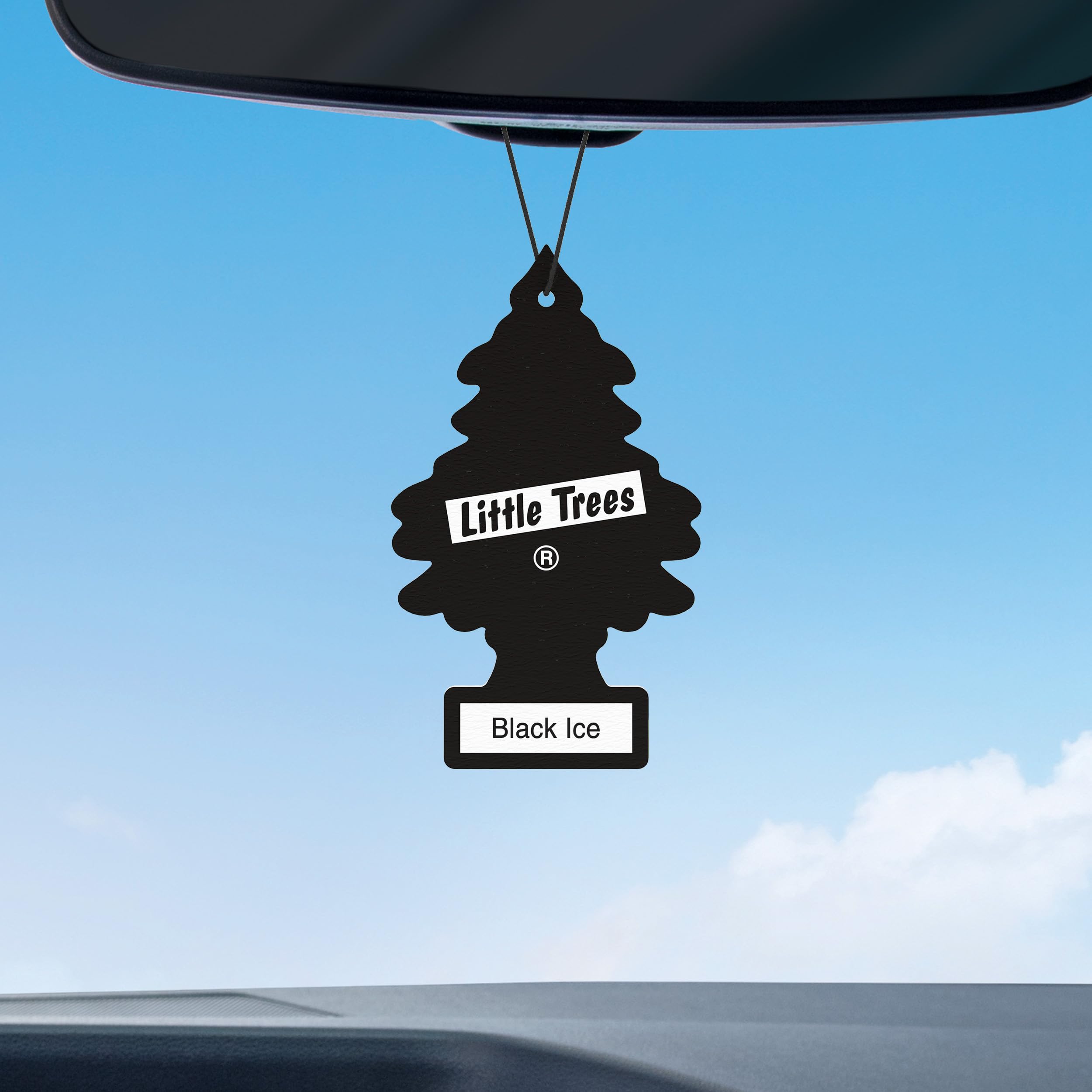 LITTLE TREES Black Ice dentro de la cabina mostrando aplicación en auto