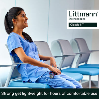 Littmann fonendoscopio junto a un teléfono con la Littmann Learning App para entrenamiento auditivo