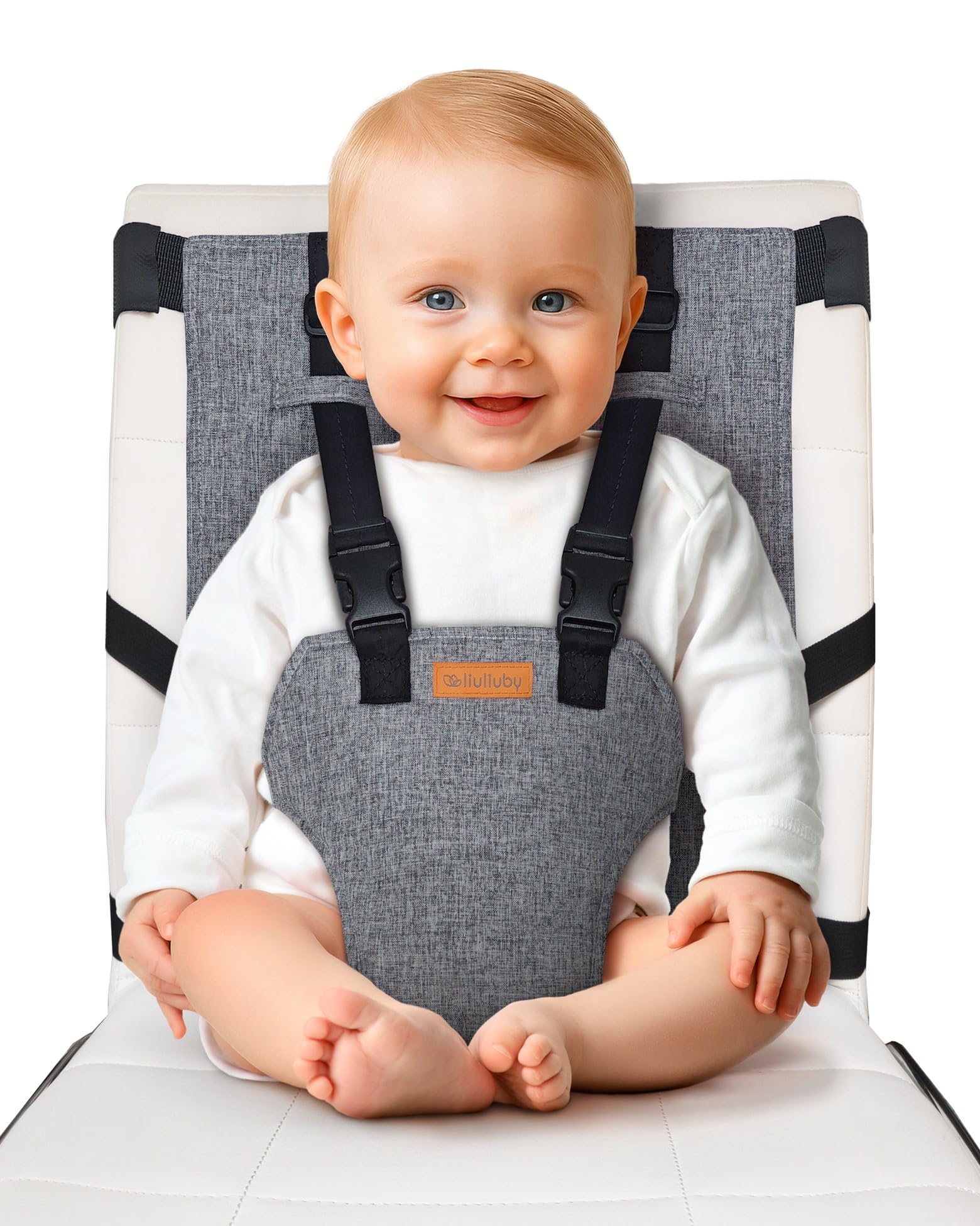 liuliuby front view showing compact travel high chair packaging and portability